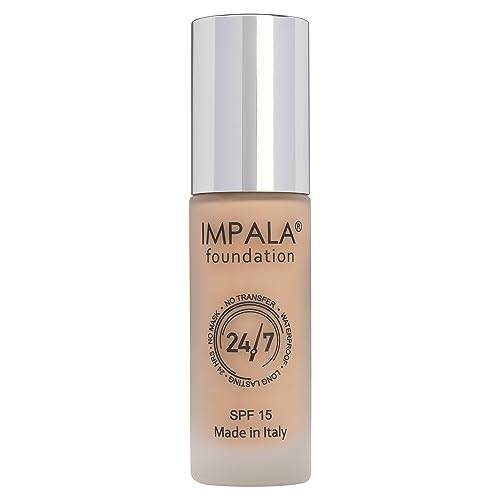 IMPALA |Base de Maquillaje 24/7 Waterproof Color Arena Beige Nº 02 | Maquillaje de Larga Duración | Con Protección Solar SPF15 | Acabado seda elimina imperfecciones | 30 ml