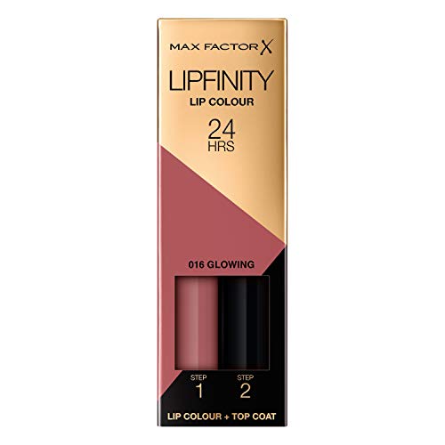 Max Factor LipFinity Lip Colour Lipstick Pintalabios, Tono 16 Glowing - Paso 1: 2.3ml Paso 2: 1.9g