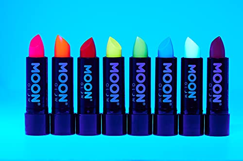 Moon Glow Barra de labios neón UV - Barra de labios de color neón brillante - Brilla bajo los rayos UV Azul intenso 1 Unidad (Paquete de 1)
