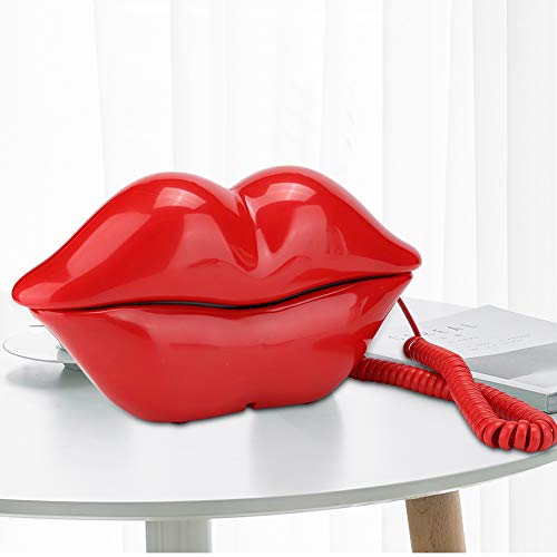 Teléfono, WX-3061 Teléfono de Escritorio con Forma de Labio Lindo Multifuncional Durable Un artículo para el hogar Absolutamente de Moda(Big Red)