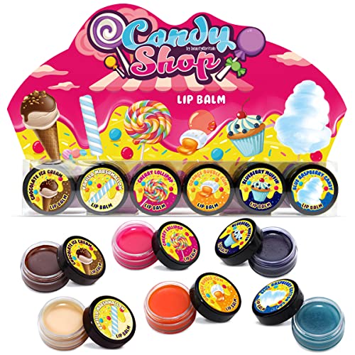 Beauty4Britain Set de 6 Bálsamos Labiales Candy para Niños - Nutritivos, Sin Color, Efecto Brillante, Fragancia Frutal y Chocolate - Kit de Bálsamos Labiales para Niñas y Niños (Candy)