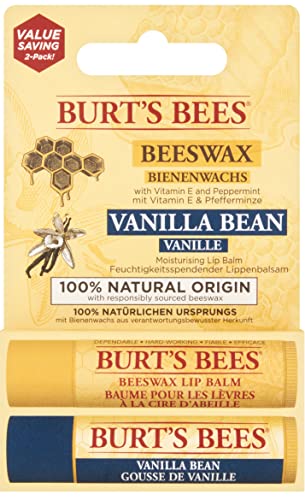 Burt's Bees set de bálsamo labial, juego de bálsamo labial con cera de abejas y vainilla, con vitamina E, paquete doble económico, 2 x 4.25 gramos