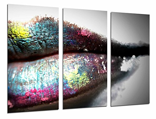 Cuadro Fotográfico Labios Mujer con Toque de Colores,  Tamaño total: 97 x 62 cm XXL