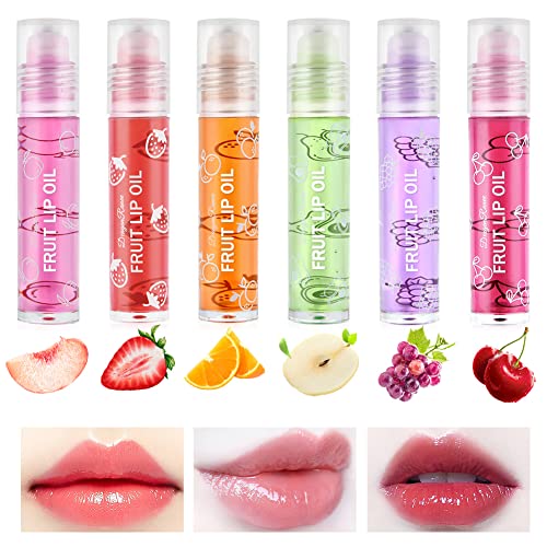 AOOWU Lip Oil, 6pcs Lip Gloss Transparente para Voluminizador Labios Aumentar, Lip Glow Oil Enrollable para Labios Más Suaves y Duraderos, Brillos de Labios para Brillante Hidratante, Elimina Arrugas