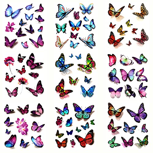 KINBOM 12 Hojas (118 Piezas) Tatuaje de Mariposa, 3D Colorido Calcomanía de Tatuaje Temporal Mariposa para Niñas Adultos Mujeres Maquillaje Diario Fiesta de Cumpleaños Carnaval (Estilos Mixtos)